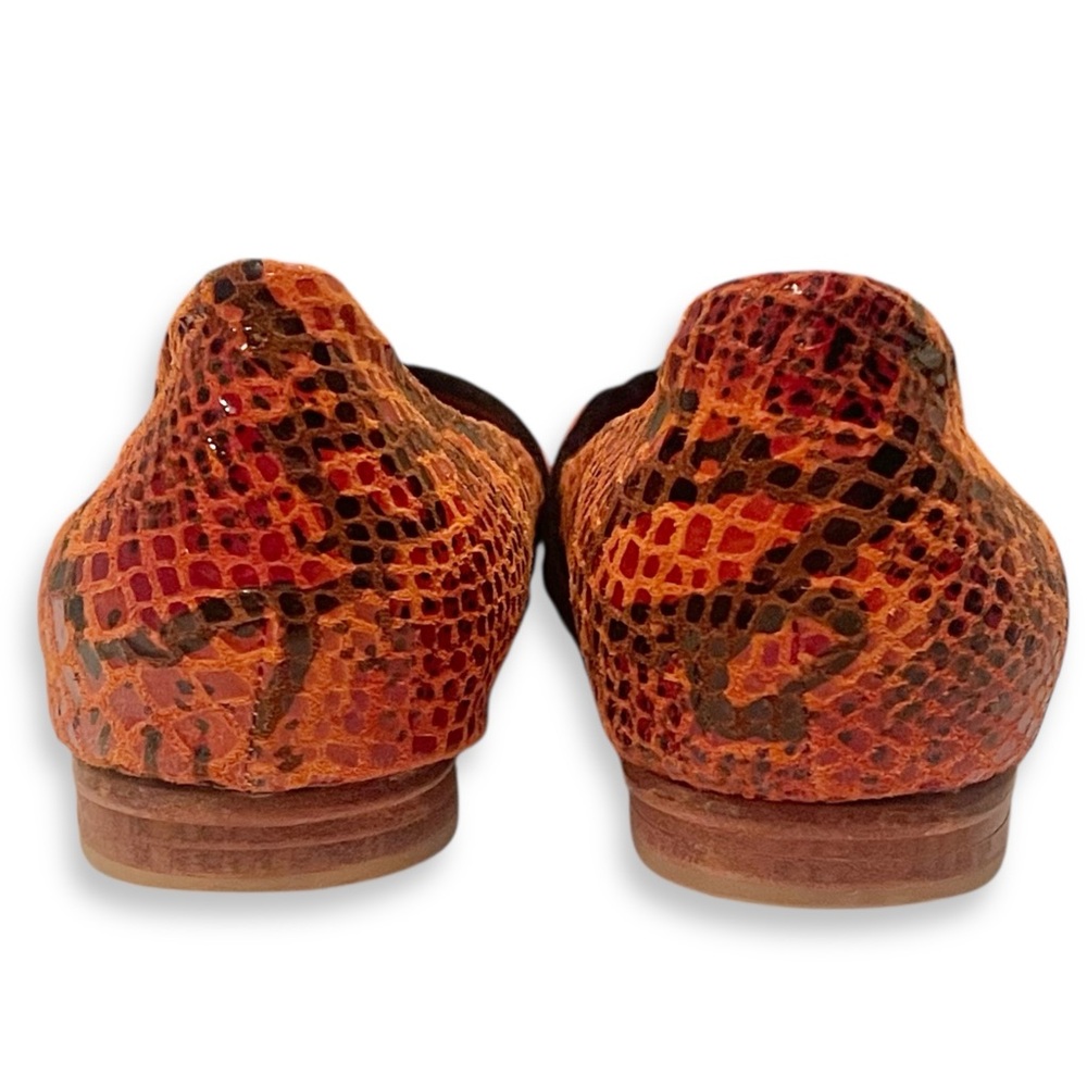 MERE Handcrafted Brocade Contrast Texture Snakeskin Pointed Toe Wood Heel Flats - Picture 12 of 16